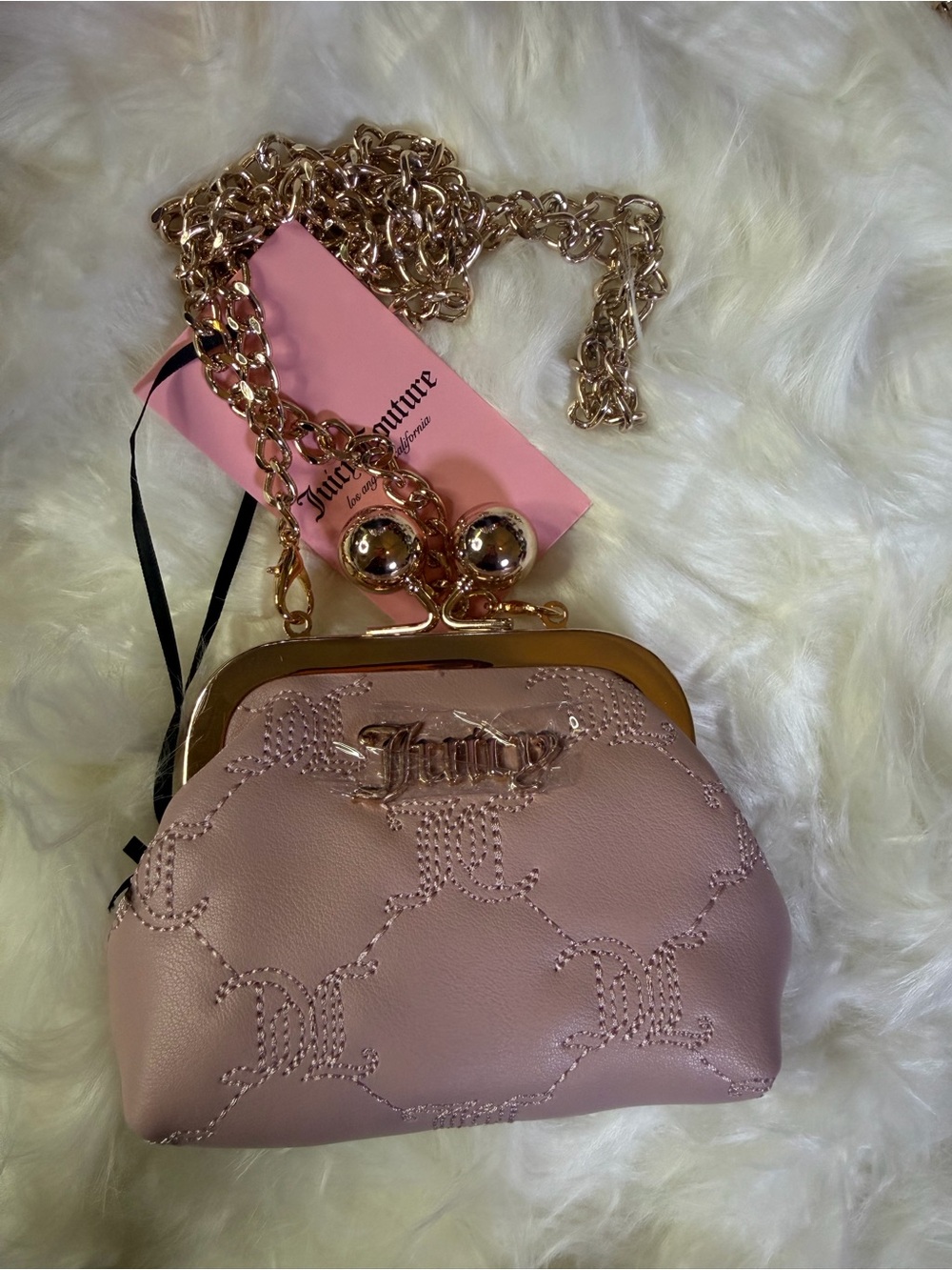 Juicy Couture Blush Quilted Frame Wristlet with Gold Chain